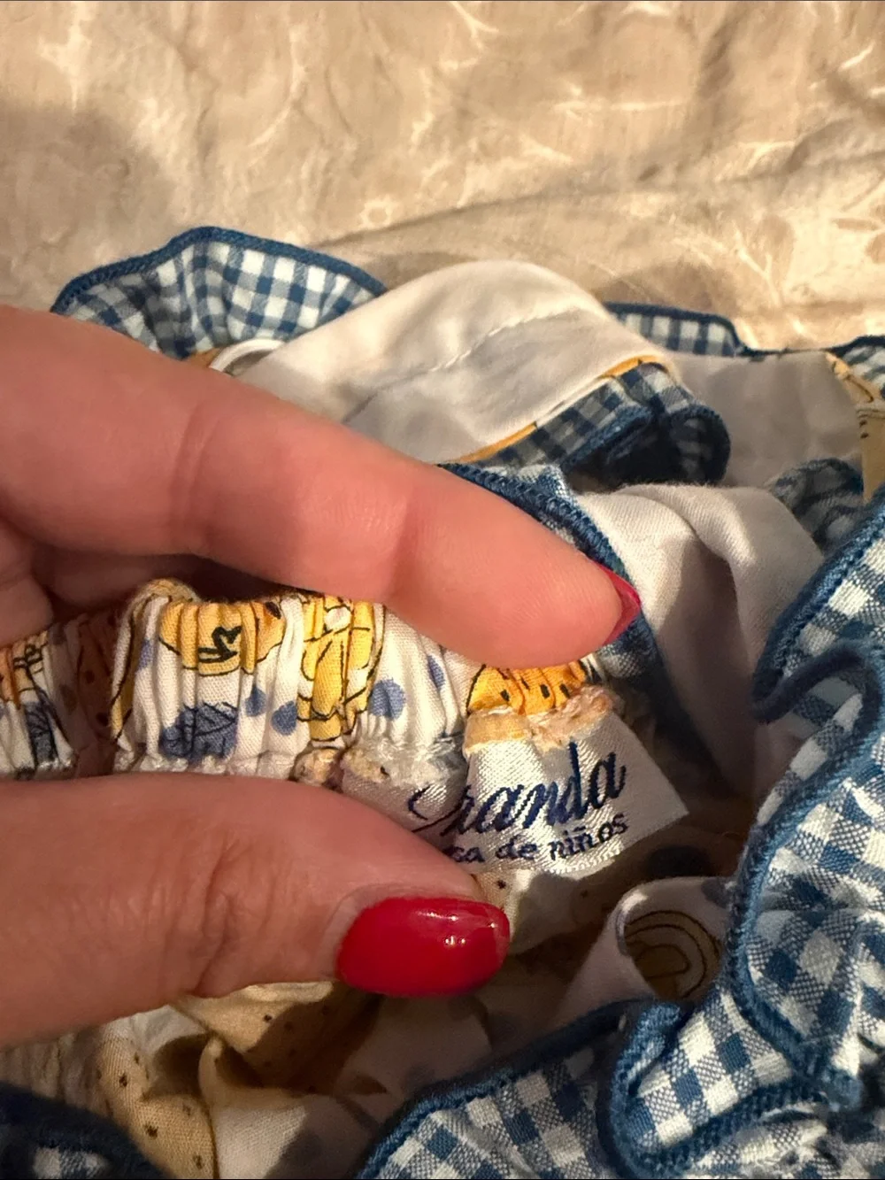 Girls Yellow Lemon Print Ruffle Sundress with Blue Gingham Trim